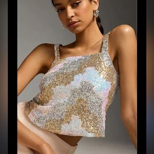 Anthropologie Porridge tallulah Sequin party Embellished Women's Top tank M